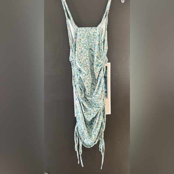SHEIN Blue Ditsy Floral Ruched Bodycon Mini Dress - Size Small - Picture 3 of 4
